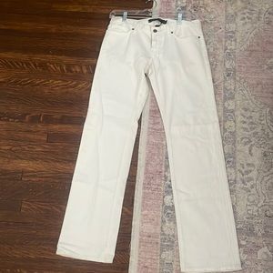 Lucky brand cream jeans with lightly frayed hem